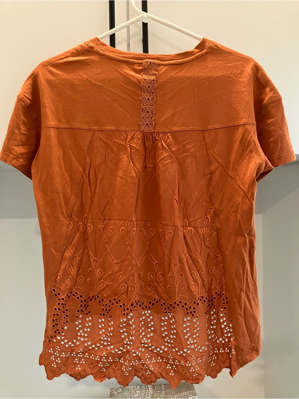TINY Rust Embroidered Cutout Short Sleeve Top for Anthropologie